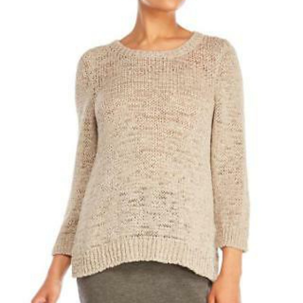 Eileen Fisher Rustic Linen Nylon Tape Tan Sweater